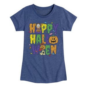 Girls' - Garfield - Happy Halloween Icons Fitted Short Sleeve Graphic T-Shirt - 1 of 4