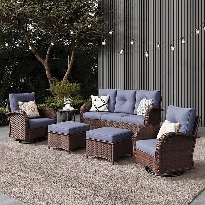 LayinSun Outdoor Patio Furniture Set, Brown Rattan Wicker Sectional Swivel Rocker Chairs Sets