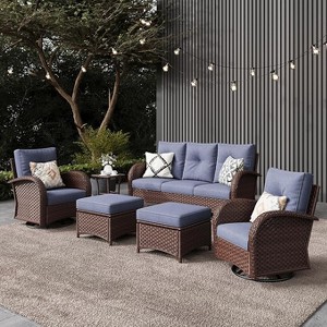 LayinSun Outdoor Patio Furniture Set, Brown Rattan Wicker Sectional Swivel Rocker Chairs Sets - 1 of 4