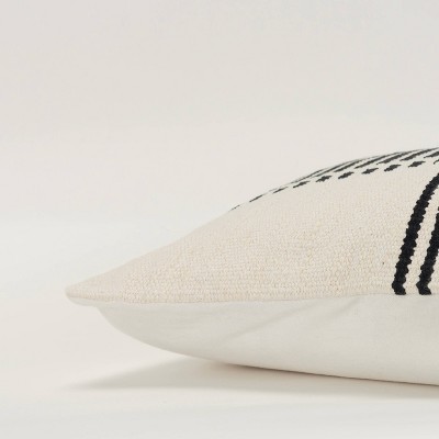 14"x20" Black and Natural Cotton Chenille Striped Lumbar Pillow