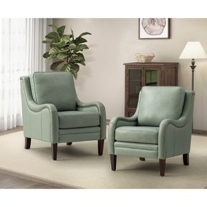 Set of 2 Regina 27.56" Wide Genuine Leather Armchair with Removable Cushions and English Arms  | ARTFUL LIVING DESIGN - 1 of 4