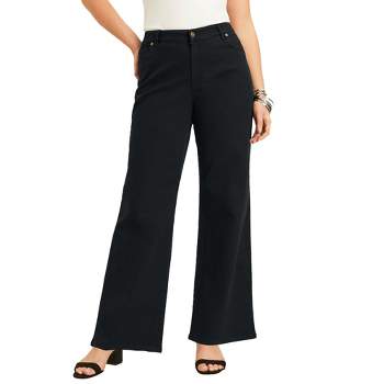 Jessica London Women's Plus Size Lightweight Linen-blend Straight-leg Pants  - 28 W, Black : Target