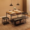 Dining Table with Benches - Kitchen Table Set for 4, Upholstered Bench and Square Stools, Metal and Wood Construction, Storage Included, Perfect for - 2 of 4