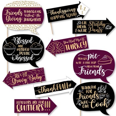 Big Dot of Happiness Funny Elegant Thankful for Friends - Friendsgiving Thanksgiving Party Photo Booth Props Kit - 10 Piece