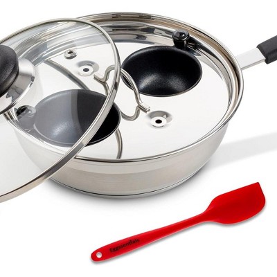 Eggssentials 2 Cup Nonstick Stainless Steel Egg Poacher Pan, Poached Egg Cooker with Spatula Included, Makes Poached Eggs Simple, Perfect for any Meal