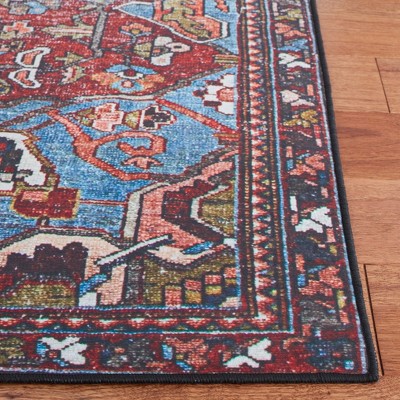 Red and Blue Traditional Machine Washable Runner Rug