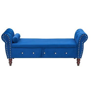 NicBex Storage Ottoman Bench for Bedroom,Velvet Storage Bench with Solid Wood Legs and 1 Pillow,Ottoman for Living Room,Bedroom,Entryway