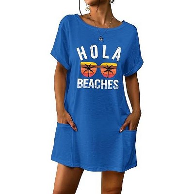 AI'MAGE Women's Swimsuit Coverup 2025 Bathing Suit Cover Ups Casual Loose Short Sleeve Bikini Beach Dress with Pocket