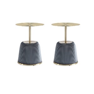 Manhattan Comfort Set of 2 Anderson Leatherette Upholstered End Tables with Gold Tabletop - 1 of 4