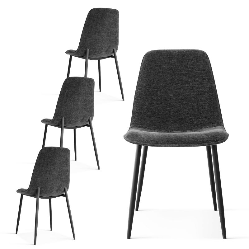 Oslo Chenille Dining Room Chairs Set Of 4,Upholstered Dining Chairs With Black Legs,Armless Dining Chair-Maison Boucle, 3 of 10