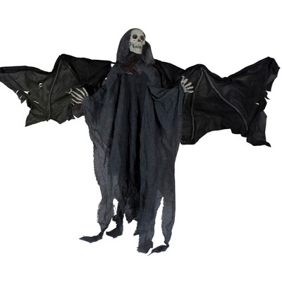 Northlight 50" Gray and Black Animated Hanging Winged Reaper with LED Eyes Halloween Decoration