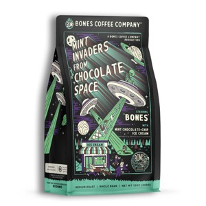 Bones Coffee Company Mint Invaders Whole Coffee Beans Mint Chocolate Flavor 12 oz Medium Roast (Whole Bean) - 1 of 4