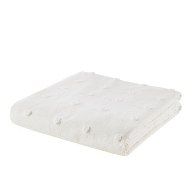 Off-White Cotton Jacquard Full/Queen Duvet Cover Set with Decorative Pillows