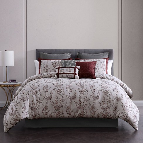 9pc Queen Oren Comforter Set Burgundy - Riverbrook Home : Target