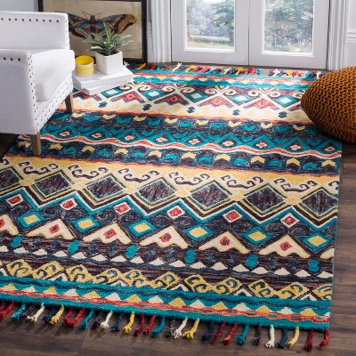 Handmade Blue and Red Wool 10' x 14' Tufted Area Rug
