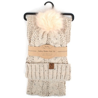 Women's Color 100% Acrylic Speckled Knit Hat And Infinity Scarf Set