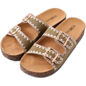 Roxoni Women's Fashion Cork Sole Double Buckle Indoor/Outdoor Sandal - 1 of 4