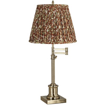 360 Lighting Westbury 36" Tall Large Traditional End Table Lamp Swing Arm Gold Antique Brass Finish Single Brown Floral Shade Living Room Bedroom
