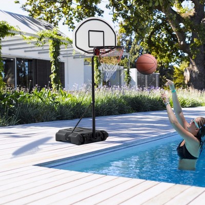 Adjustable Height Black Portable Poolside Basketball Hoop with Polypropylene Backboard
