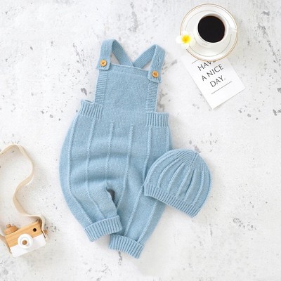 MyKids-USA Baby Solid Color Knitted Sling Romper With Hat Sets