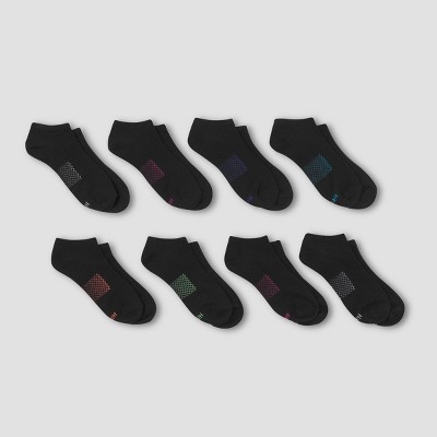 Hanes Performance Women's Extended Size Lightweight Textured Arch 6+2 Bonus Pack No Show Athletic Socks - Black 8-12