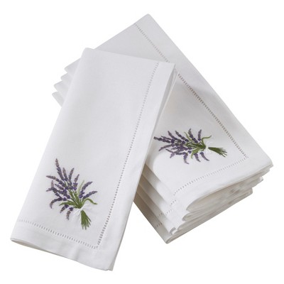 Saro Lifestyle Hemstitch Table Napkins With Embroidered Lavender Design (Set of 6)