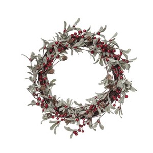 Transpac Natural Fiber 22 in. Multicolored Christmas Berry Lambs Ear Wreath - 1 of 2