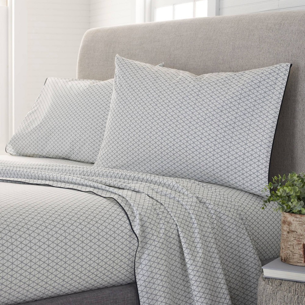 Photos - Bed Linen Full Comfort Wash Printed Pattern Sheet Set Charcoal Diamond - EcoPure