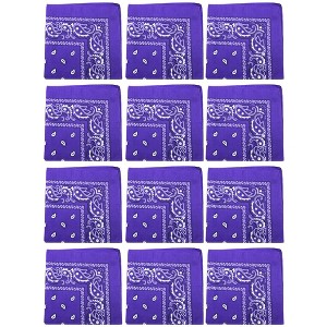 12 Pack Paisley Print Cotton Bandanas Dozen Reusable Scarf, Mask, Hair Tie - 1 of 4