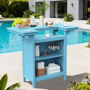 Hyleory Outdoor HDPE Bar Table with Storage Shelves and Glass Holder – Weather-Resistant Patio Entertainment Station - 1 of 4