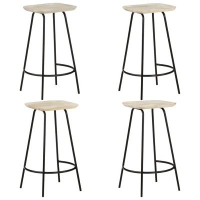 vidaXL Bar Stool Set of 4 Bleached wood, Black Solid mango wood, Iron