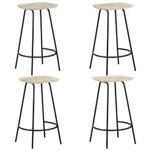vidaXL Bar Stool Set of 4 Bleached wood, Black Solid mango wood, Iron - 1 of 2