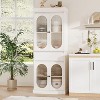70" White Tall Storage Cabinet - Modern Pantry Storage Solution with Oval Glass Doors & Adjustable Shelves for Kitchen, Living Room - 3 of 4