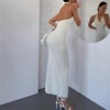 Clotth Women's Beaded Maxi Dress - Sleeveless Deep V Neck Backless Dress, Halter Bodycon Dress, Glamorous Party Dress, White - 4 of 4