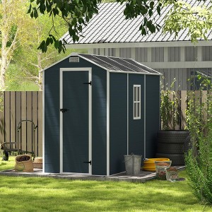 Outdoor Storage Shed with Floor & Lockable Doors, All Weather Plastic Sheds with Window and Vents Grey - 1 of 4