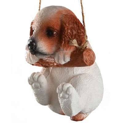 5" Brown and White Resin Swinging Spaniel Puppy Figurine