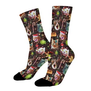 Christmas Cats in Space Galaxy Stars Women Printed Crew Socks Funny Funky Socks Soft Polyester Novelty Gifts for Artists Men - 1 of 1