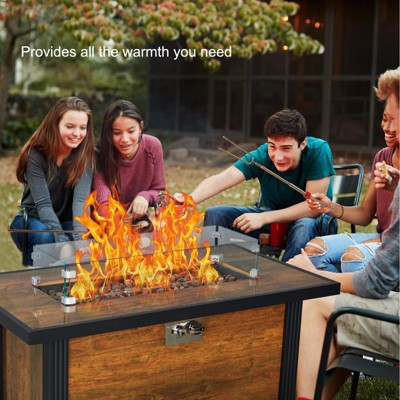 44 Inch Propane Fire Pit Table, 50000BTU Rectangle Fire Table with Cover & Rain Cover, Sturdy Steel and Iron Fence Surface, CSA Safety Certified