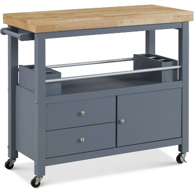 Gray Wood Butcher Block Kitchen Cart with Storage