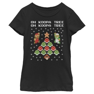 Girl's Nintendo Christmas Mario Bros. Koopa Tree T-Shirt - 1 of 3