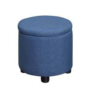 Round Accent Storage Ottoman Blue Faux Linen - Breighton Home