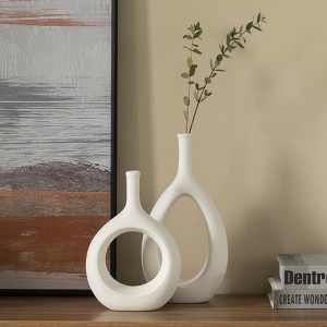 Uniquewise Contemporary White Ceramic Unique Shaped Flower Table Vase Centerpiece - 1 of 4