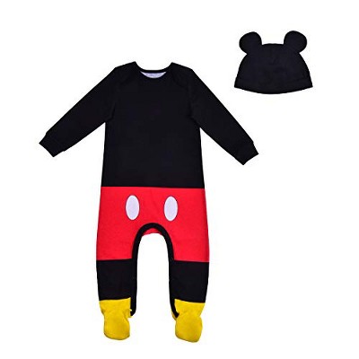 Disney Baby Boy's Mickey Mouse 2 Piece Graphic Printed Footed Bodysuit and Cap Bundle Set for infant