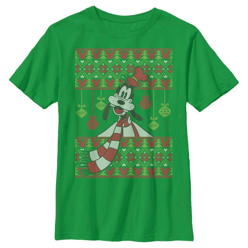 Boy's Mickey & Friends Christmas Goofy Ornament Print T-Shirt, 1 of 5