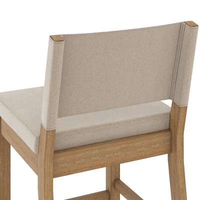 Linus Natural Flax Upholstered Bar Stools with Rubberwood Legs, Set of 4