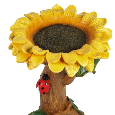 Yellow Sunflower Resin Birdbath with Ladybug Accent