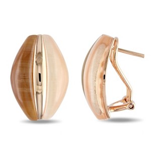 EVERLY JEWELRY | Rose Plated Sterling Silver 12 CT TGW Simulated Champagne and Coffee Cat Eye Domed Earrings - 1 of 2