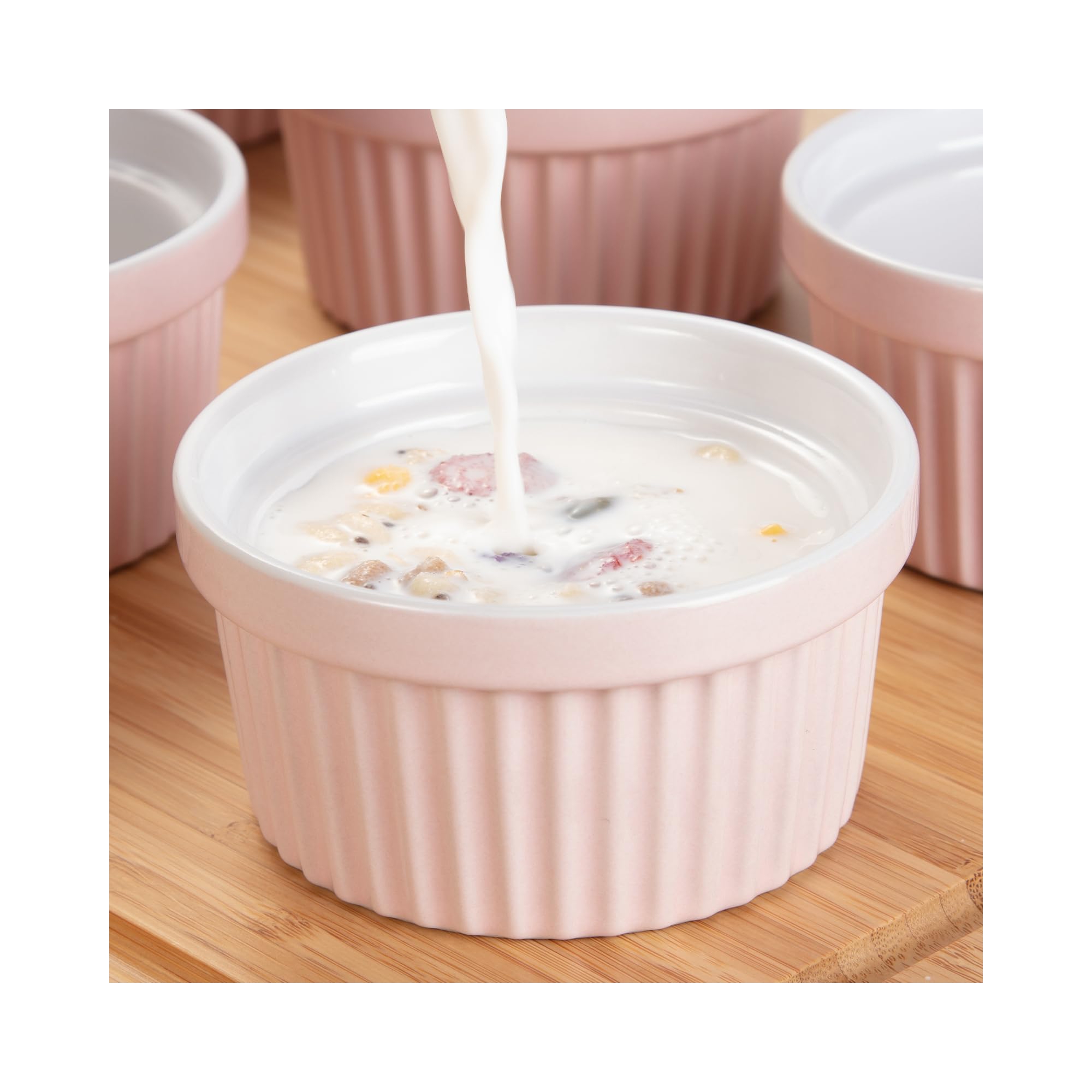 Ramekins Set, 8-Piece 8 Oz Ceramic Porcelain Cups - Oven & Dishwasher Safe for Baking Creme Brulee, Souffle