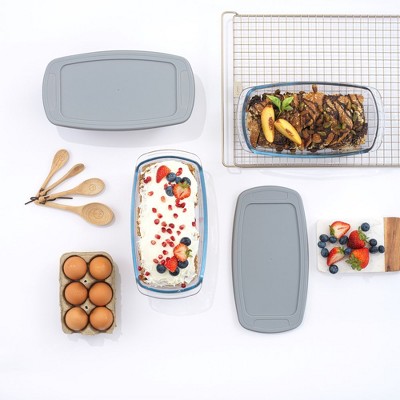 JoyJolt 3-Piece Glass Loaf Pan Set with Gray Lids