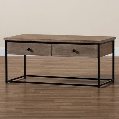 Roderick Fir Wood and Metal Rectangular Coffee Table with Storage